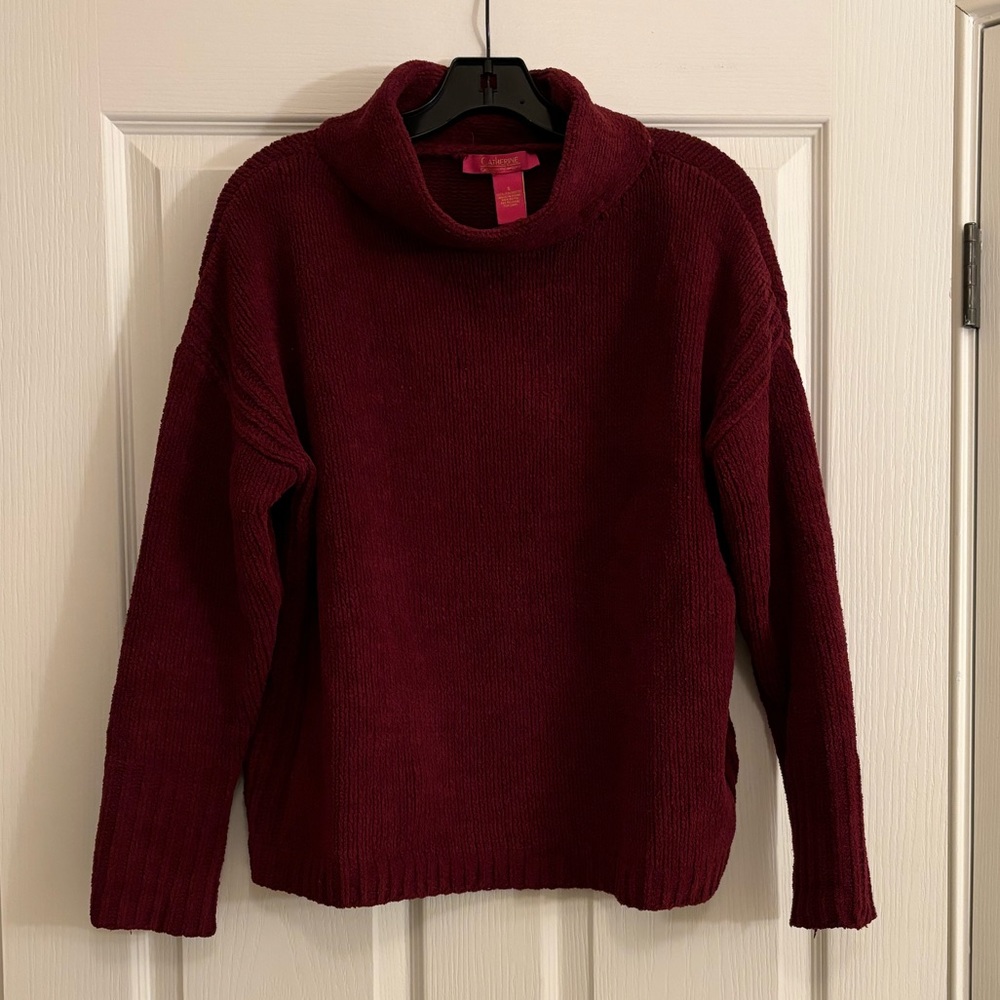 CATHERINE CATHERINE MALANDRINO Maroon High Neck Fuzzy Sweater - Picture 2 of 8